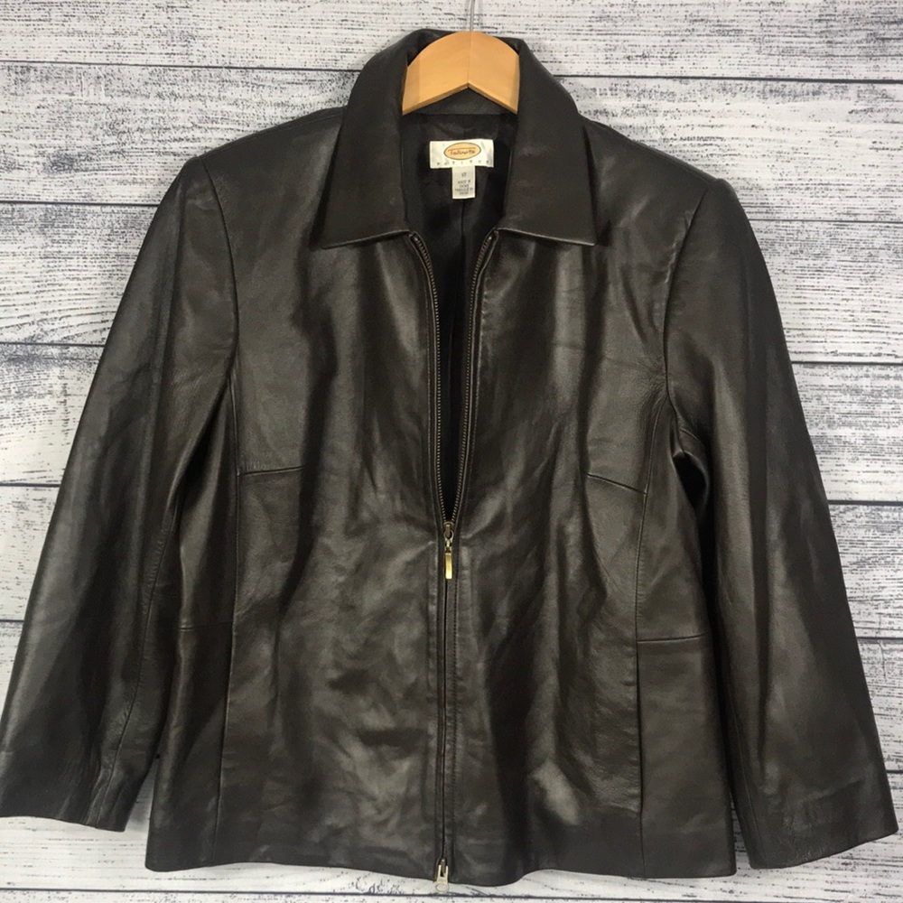 TALBOTS-Petite Leather Zipper Jacket Size 12